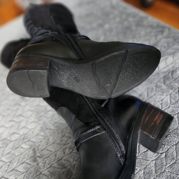 Miz Mooz 38 Shankara Black Leather Tall Lace Up Boot - Picture 7 of 15